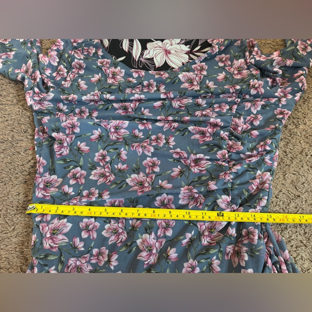 White House Black Market Floral Black Gray Pink Reversible Mesh Dress Ruched M - Picture 9 of 9